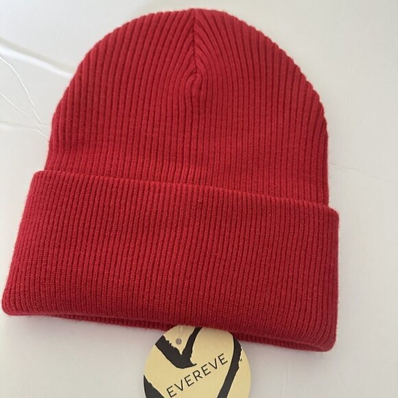 Evereve Womens Libby Ribbed Beanie Red Hat Harriet Isles New - Picture 2 of 5